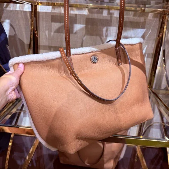 Tory Burch Shearling Tote 170389 Taupe $750 - Picture 13 of 16